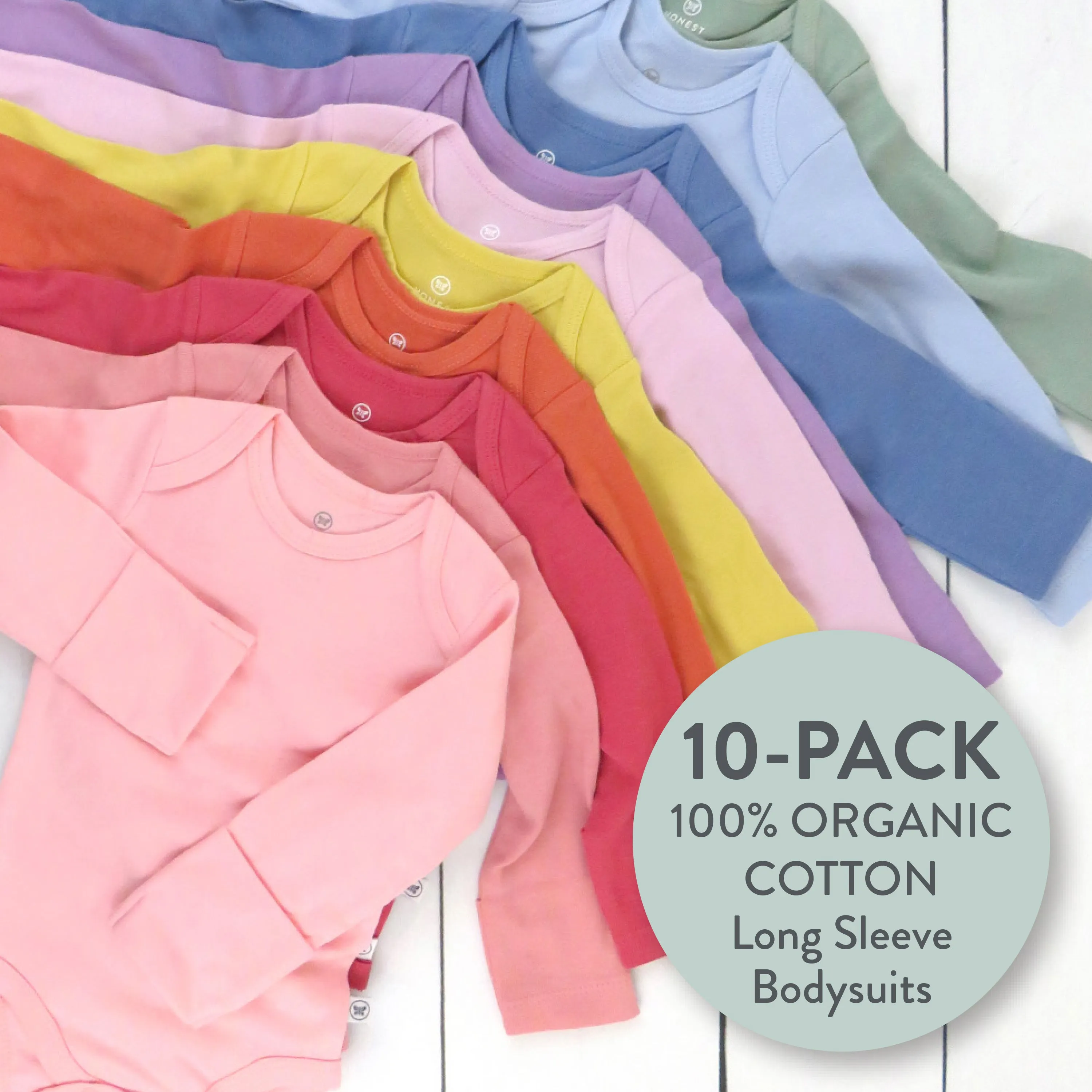 10-Pack Organic Cotton Long Sleeve Bodysuits