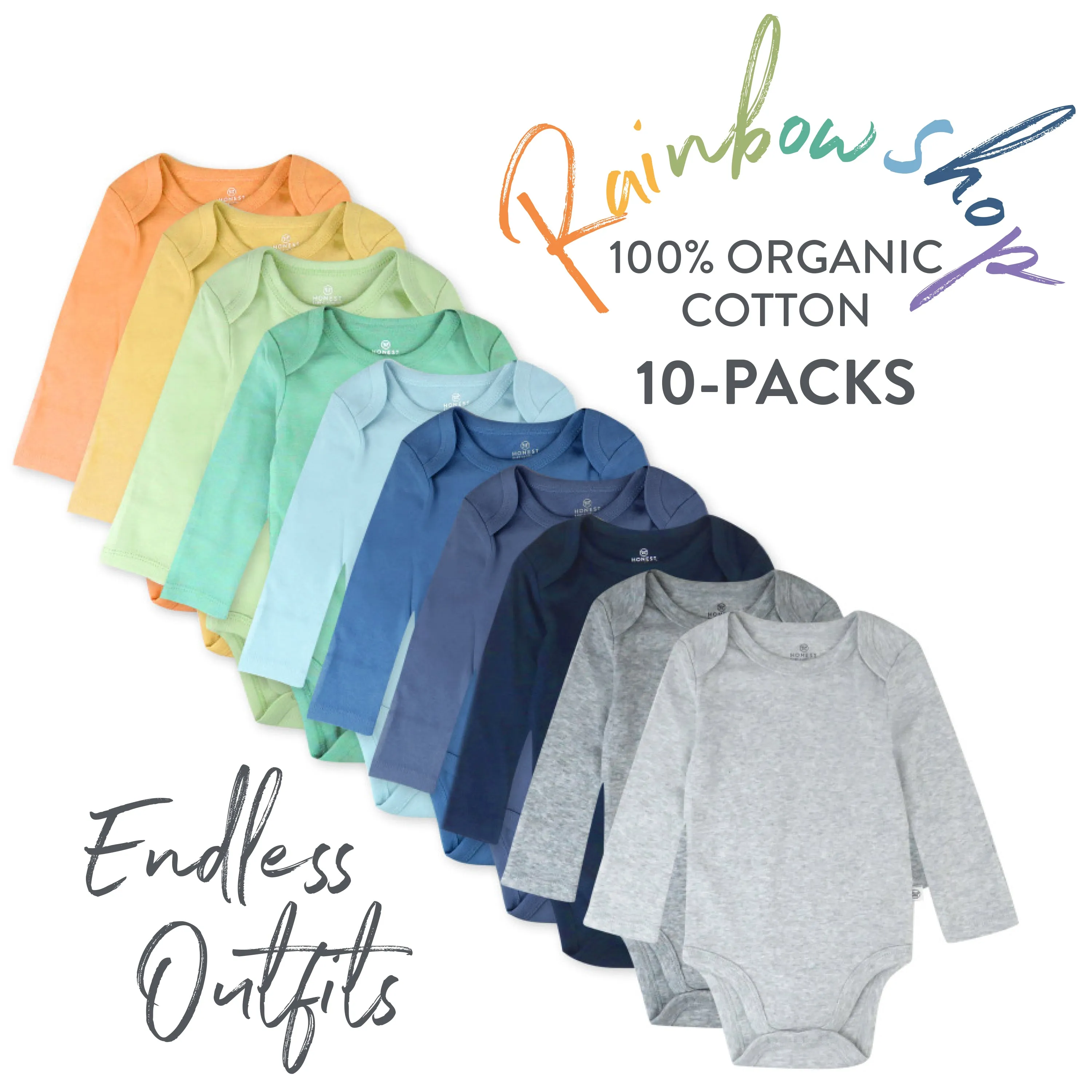 10-Pack Organic Cotton Long Sleeve Bodysuits