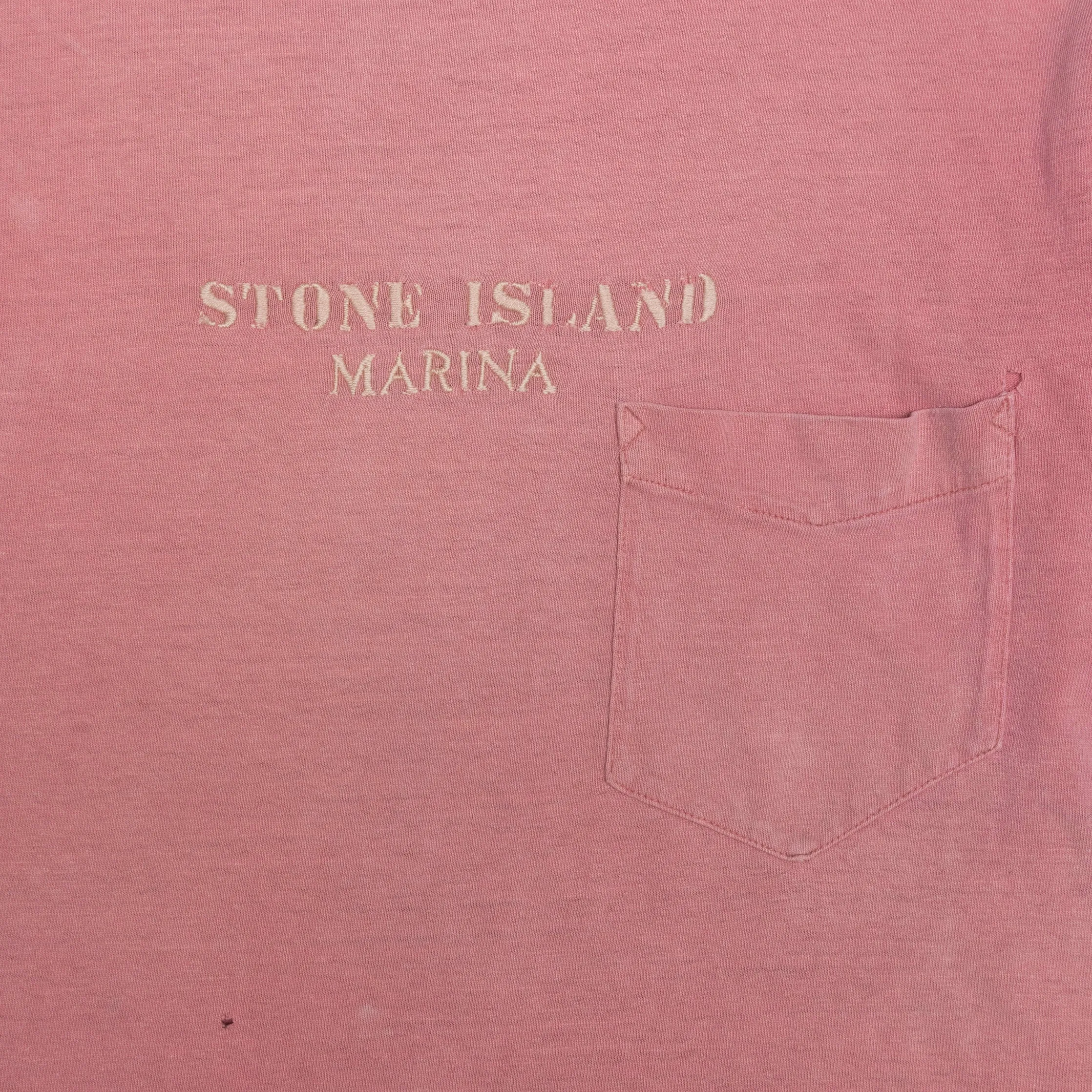 1980s Stone Island Marina Distressed Embroidered Logo Tee