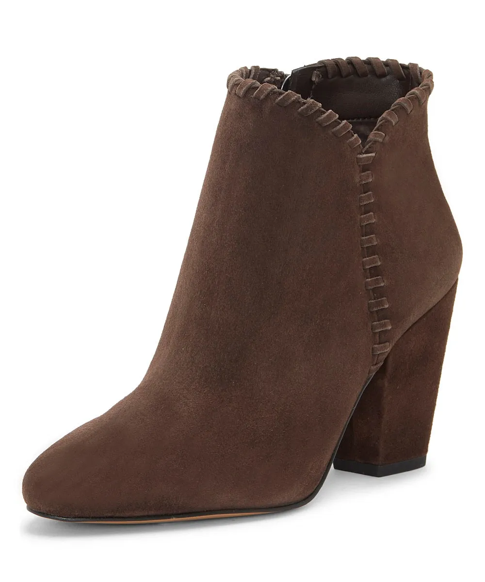 1.State MYLO Chocolate Brown Suede Block Heel Round Toe Designer Ankle Booties