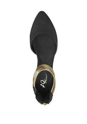 Aerosoles Black Metallic Dipped Wrapped Ankle Straps Dressy Ballerina Flats