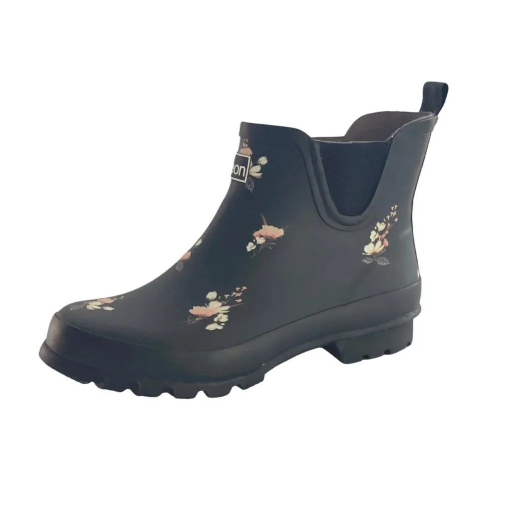 Ankle Wellies - Black Floral - Wide Foot