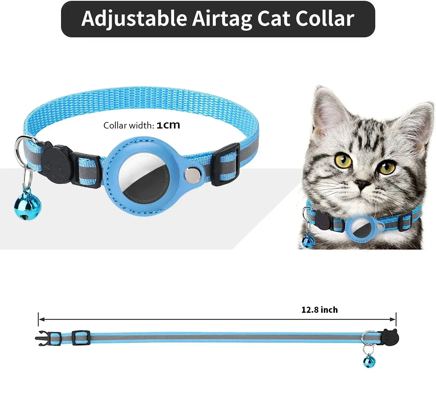 Anti-Lost Cat Collar with AirTag Holder: Durable Comfort, Reflective Safety, Bell Alert - Keep Your Cat Connected & Cozy