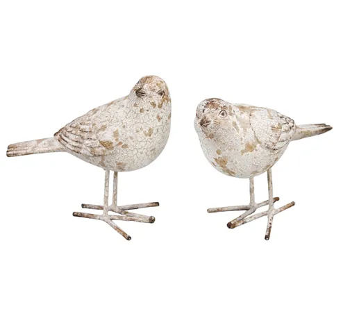 Assorted Cream Distressed Ceramic Birds - 5.9 x 2.75 x 5.3 in