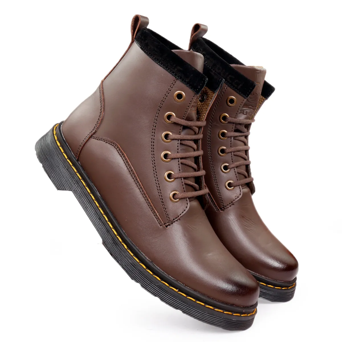 Bacca Bucci 6-Eye Combat Boots | Genuine Smooth Leather Moto Inspired High Top Ankle Boots