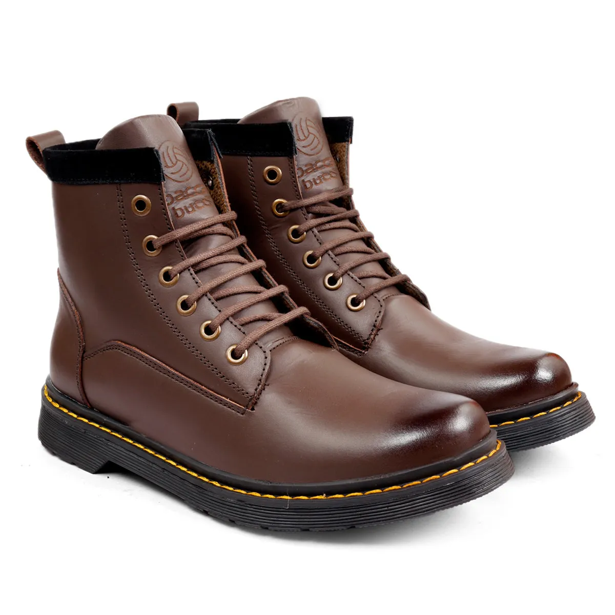 Bacca Bucci 6-Eye Combat Boots | Genuine Smooth Leather Moto Inspired High Top Ankle Boots