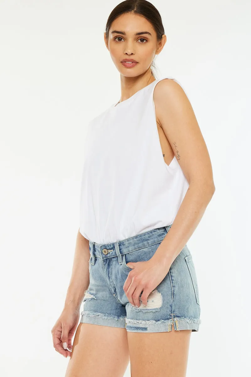 Beren Mid Rise Distressed Shorts