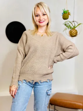 Bex Distressed Knit Sweater - Mocha