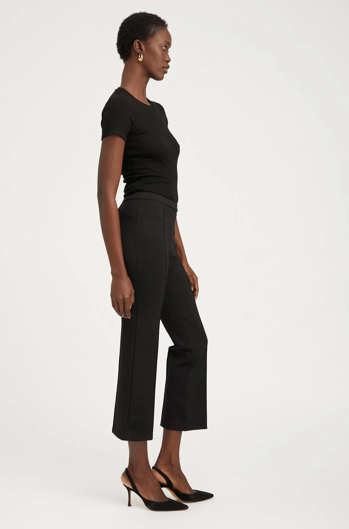 Black Casanova Ankle Flare Pants with Pintucks