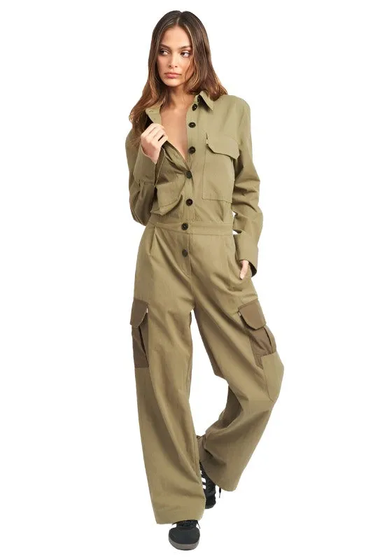 Botton Down Cargo Jumpsuit