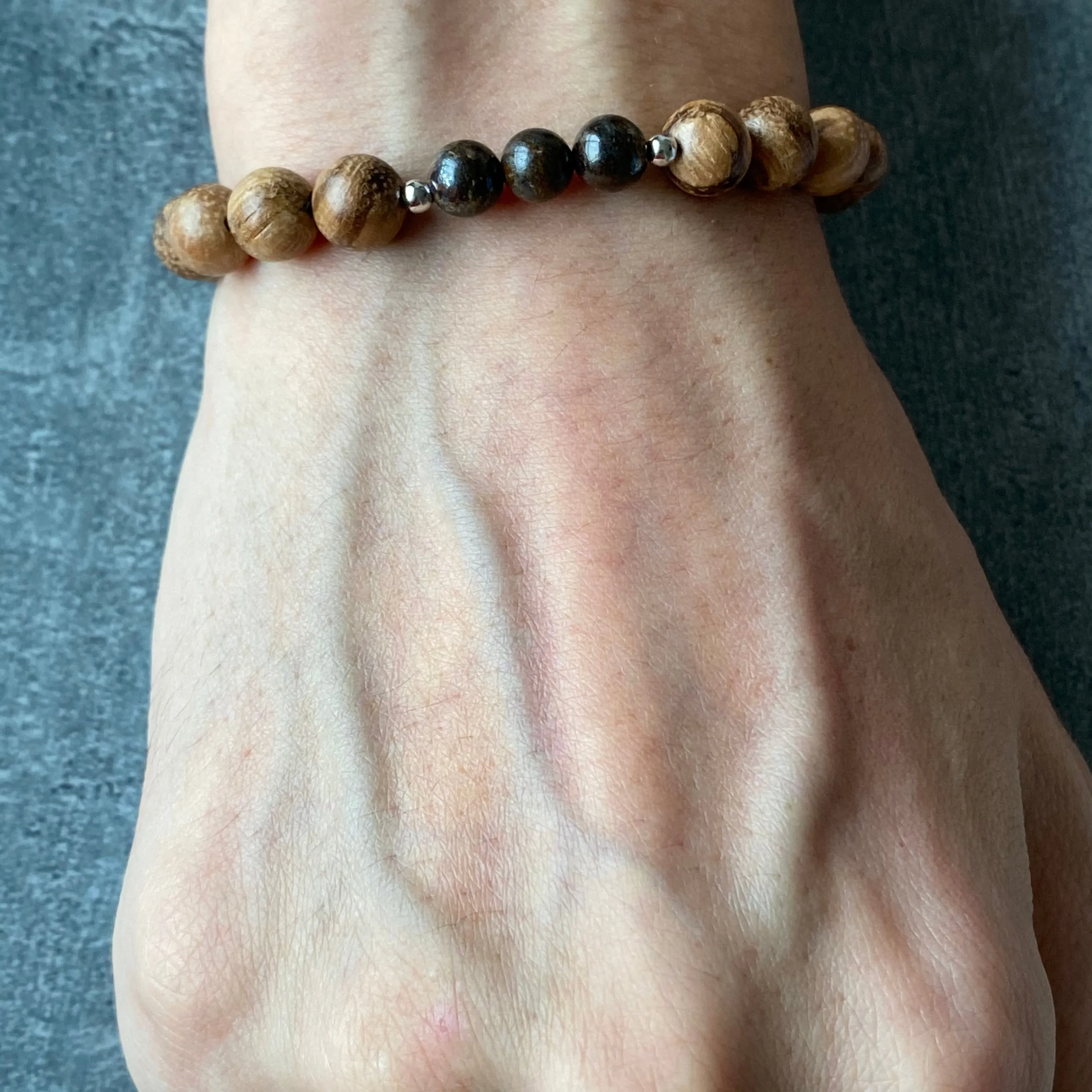 Bronzite & Agarwood Men Bracelet