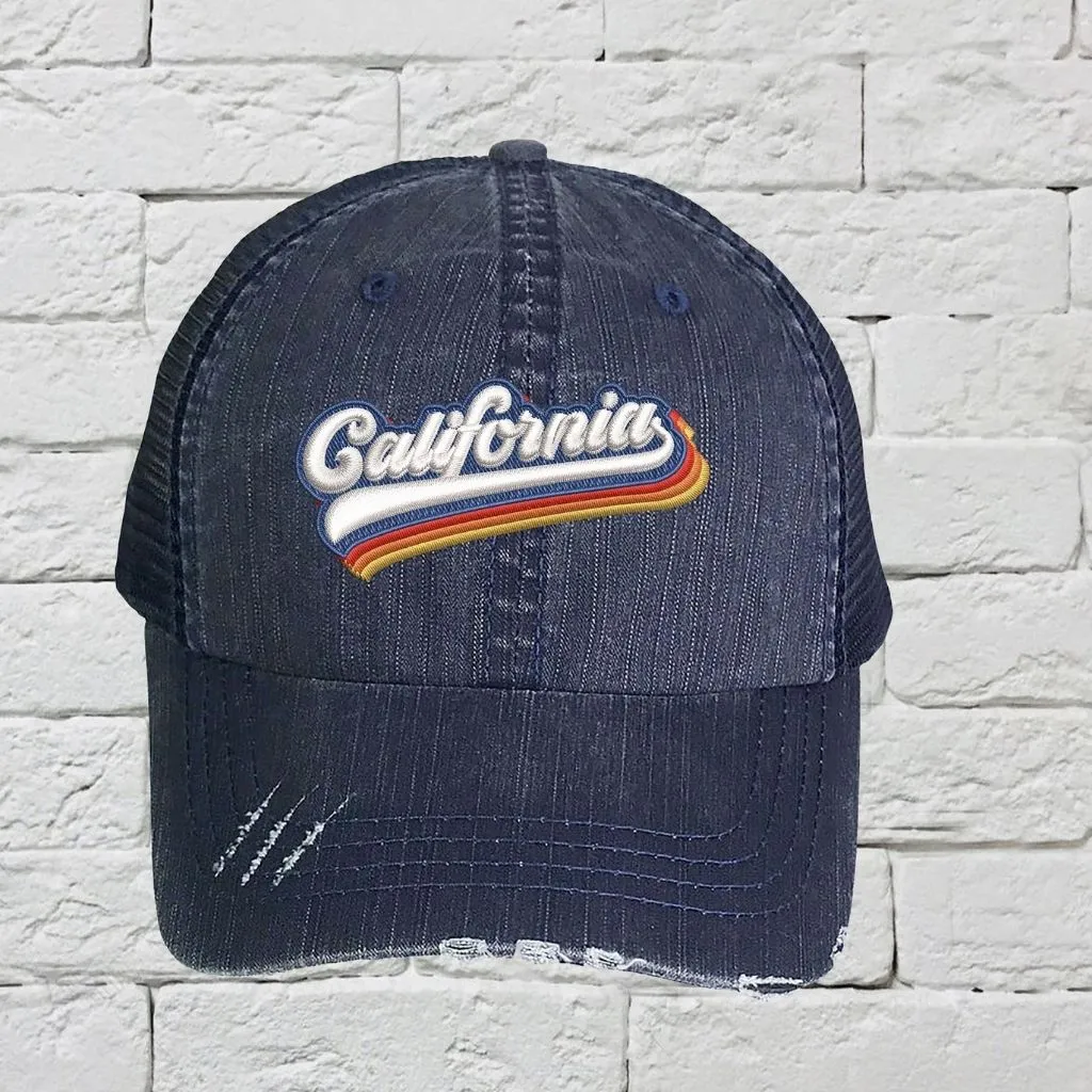 California Retro Washed Distressed Trucker Hat