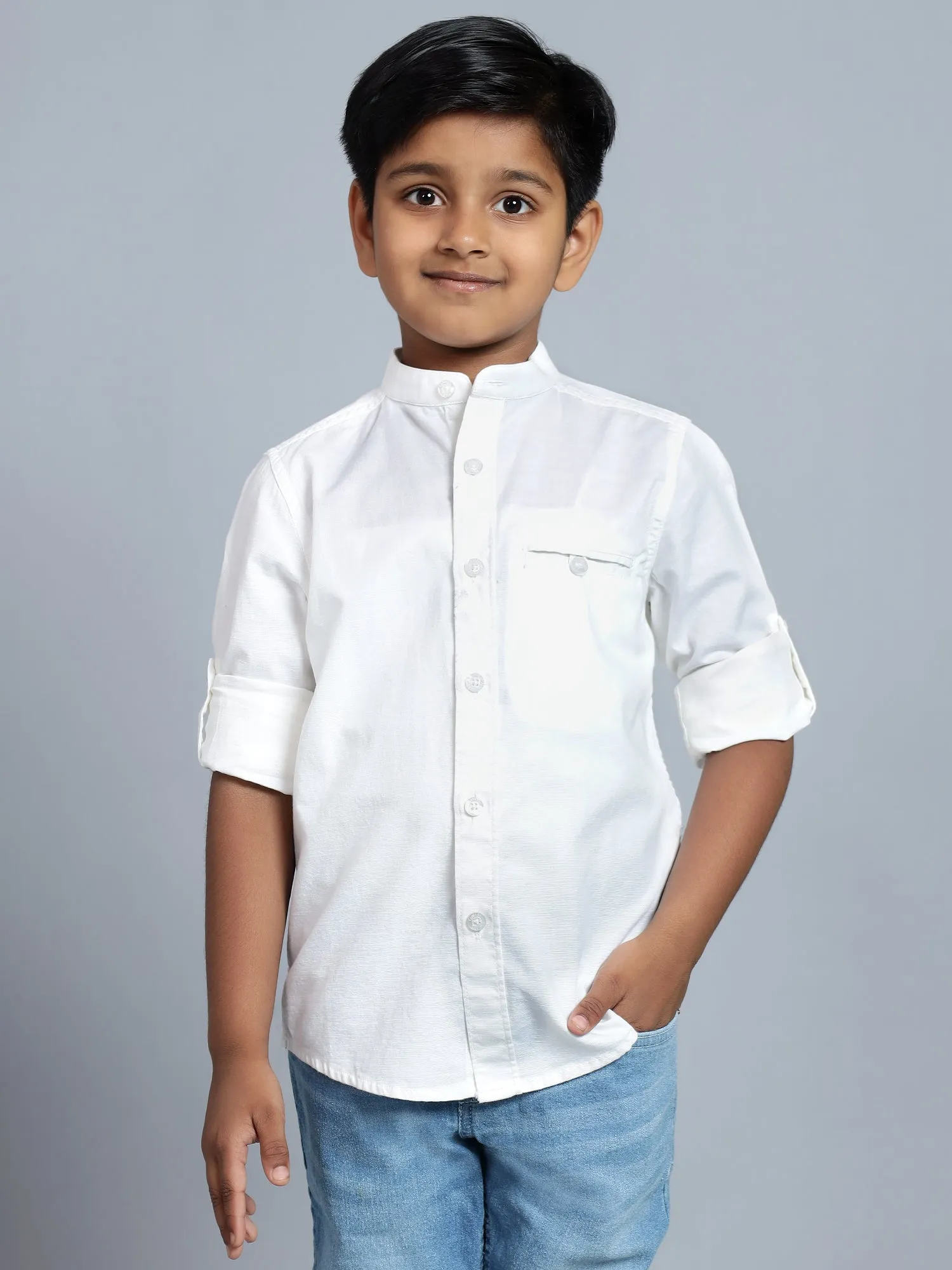 Cantabil Boy's White Solid Full Sleeve Casual Shirt