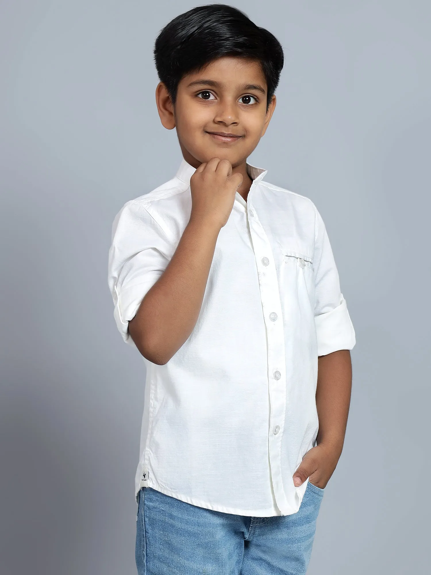 Cantabil Boy's White Solid Full Sleeve Casual Shirt