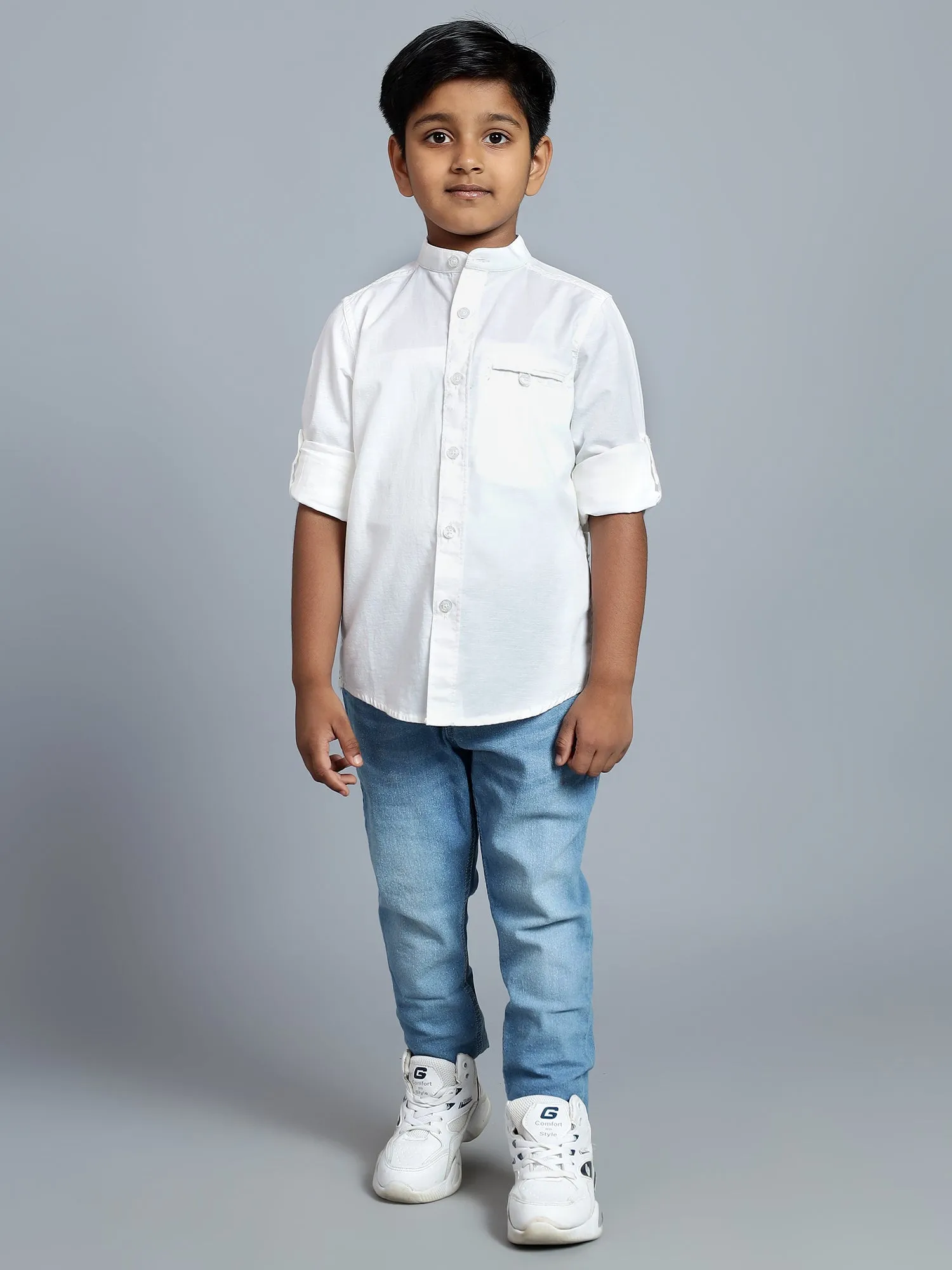 Cantabil Boy's White Solid Full Sleeve Casual Shirt