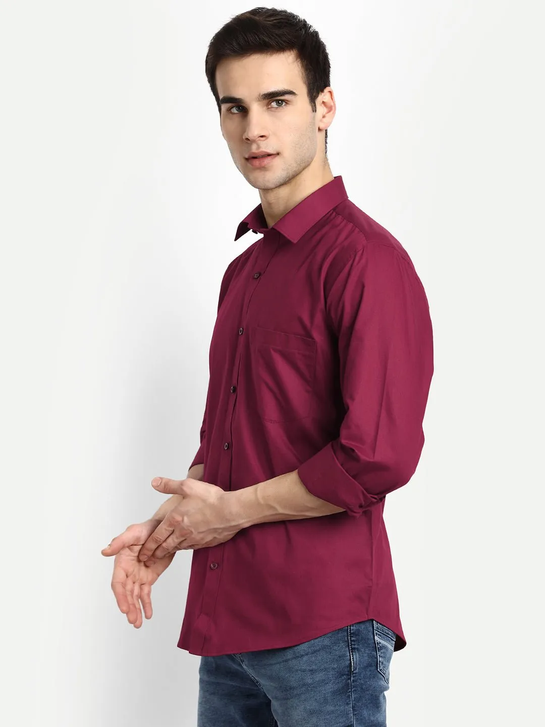 Cardinal Red Color Satin Mecerised Cotton Shirt For Men