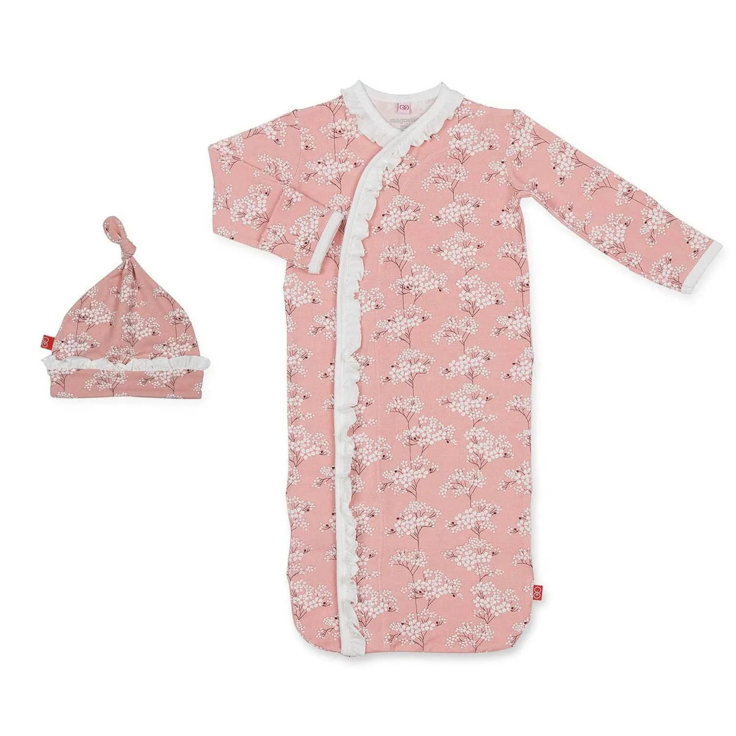 cherry blossom modal magnetic cozy sleeper gown   hat set with ruffles