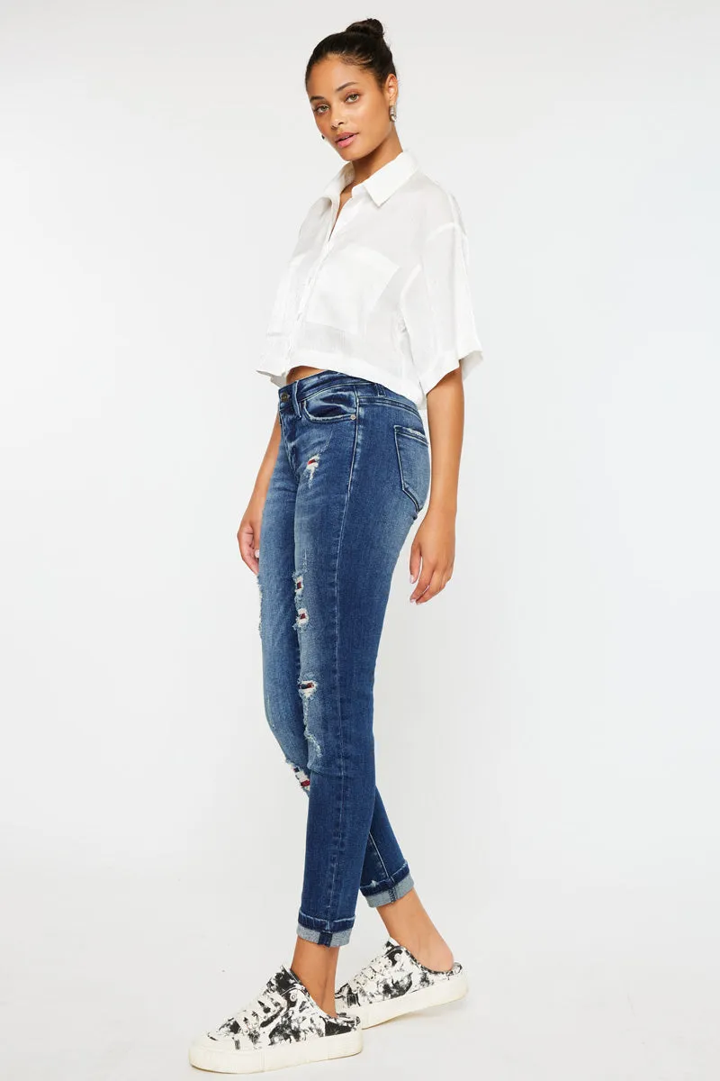 Coco Mid Rise Patched Ankle Skinny Jeans