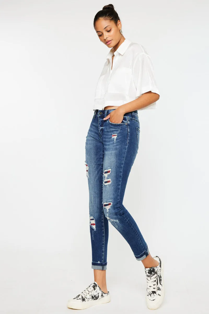 Coco Mid Rise Patched Ankle Skinny Jeans