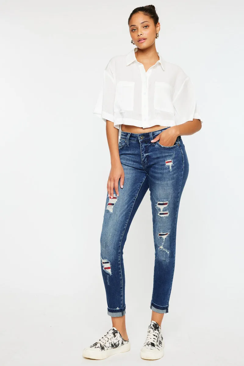 Coco Mid Rise Patched Ankle Skinny Jeans