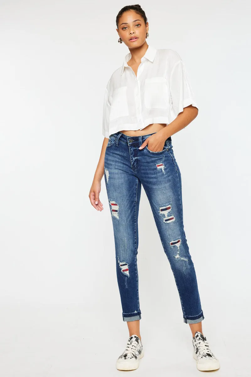 Coco Mid Rise Patched Ankle Skinny Jeans