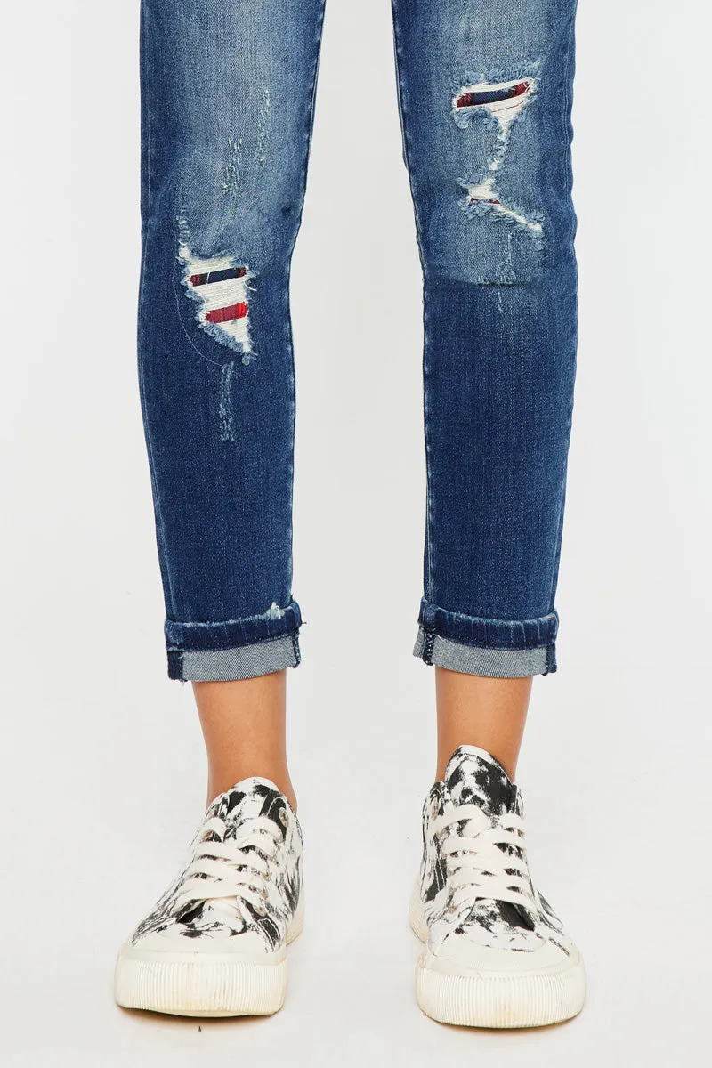 Coco Mid Rise Patched Ankle Skinny Jeans