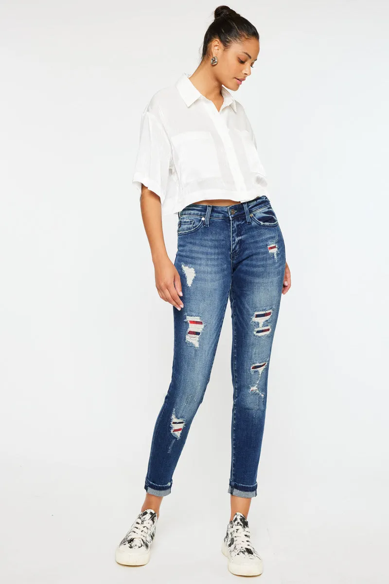 Coco Mid Rise Patched Ankle Skinny Jeans