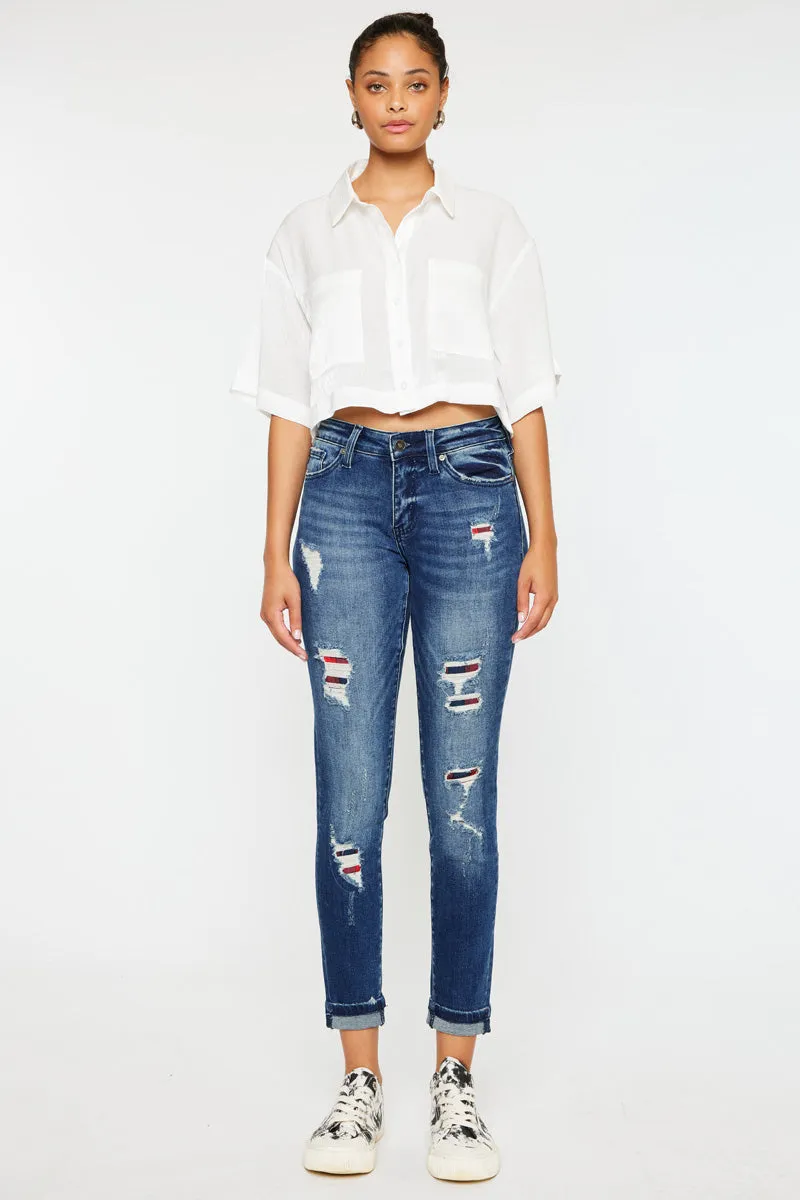 Coco Mid Rise Patched Ankle Skinny Jeans