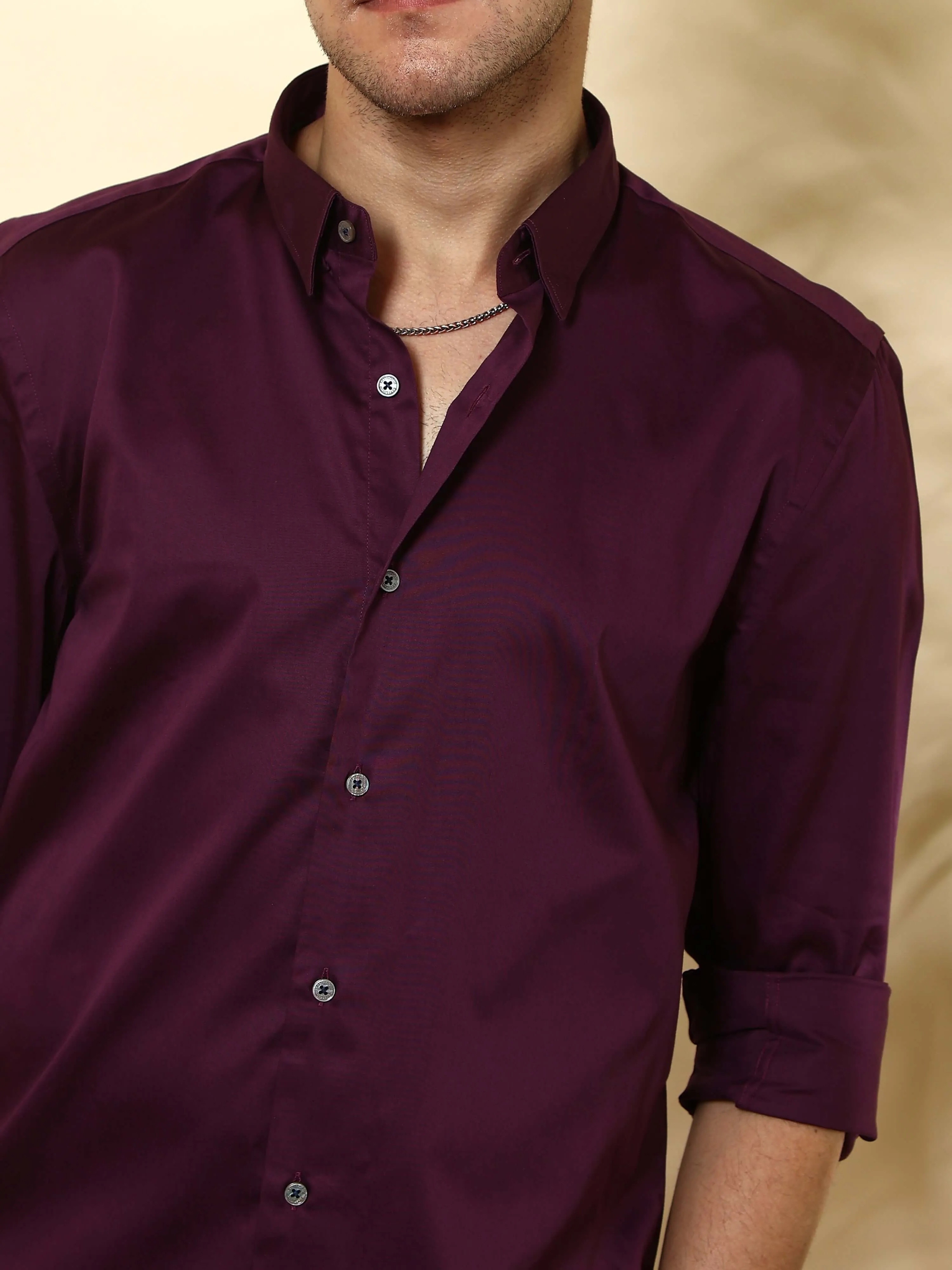 Curious Purple Solid Casual Full Sleeve Shirt