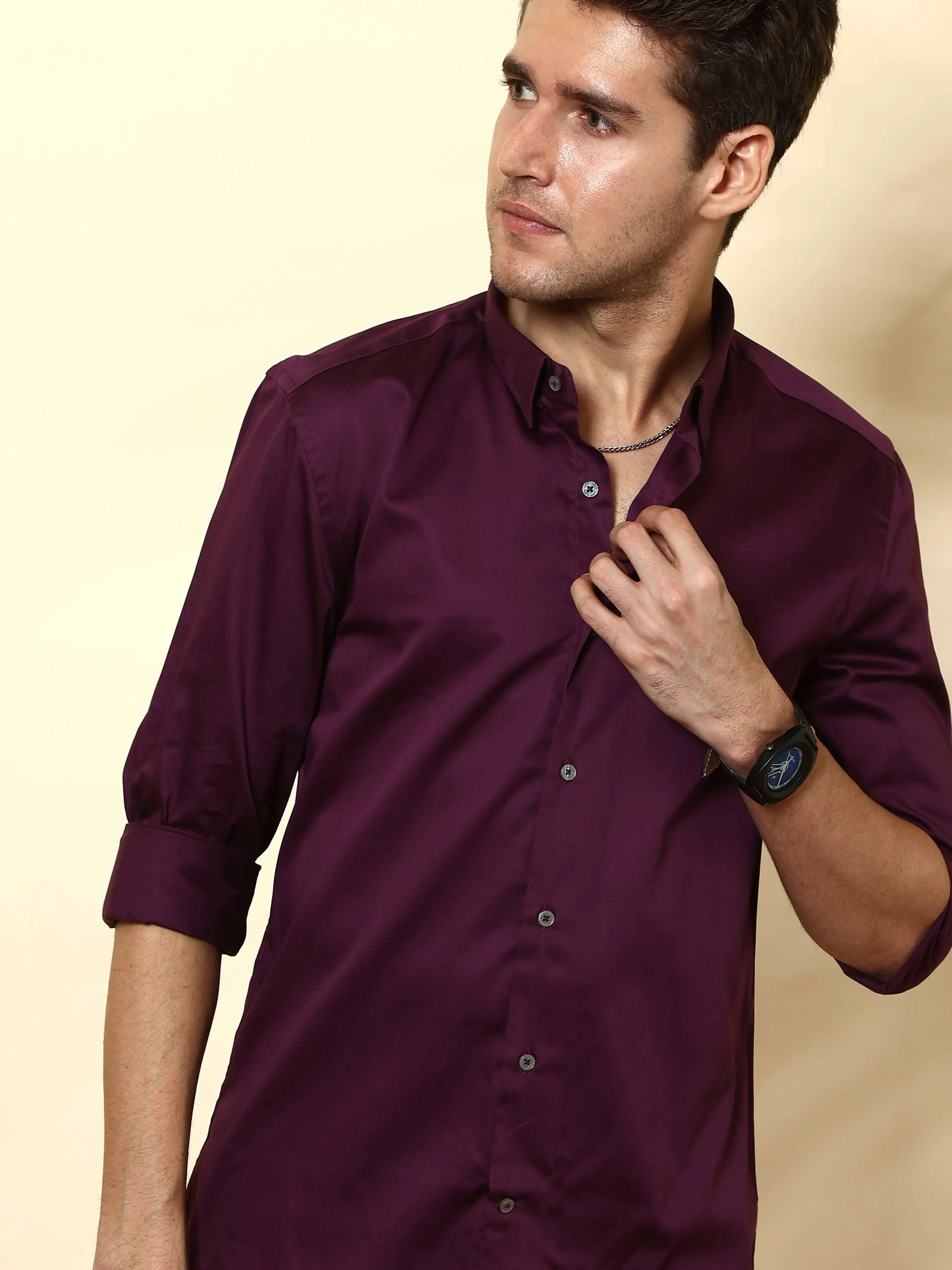 Curious Purple Solid Casual Full Sleeve Shirt