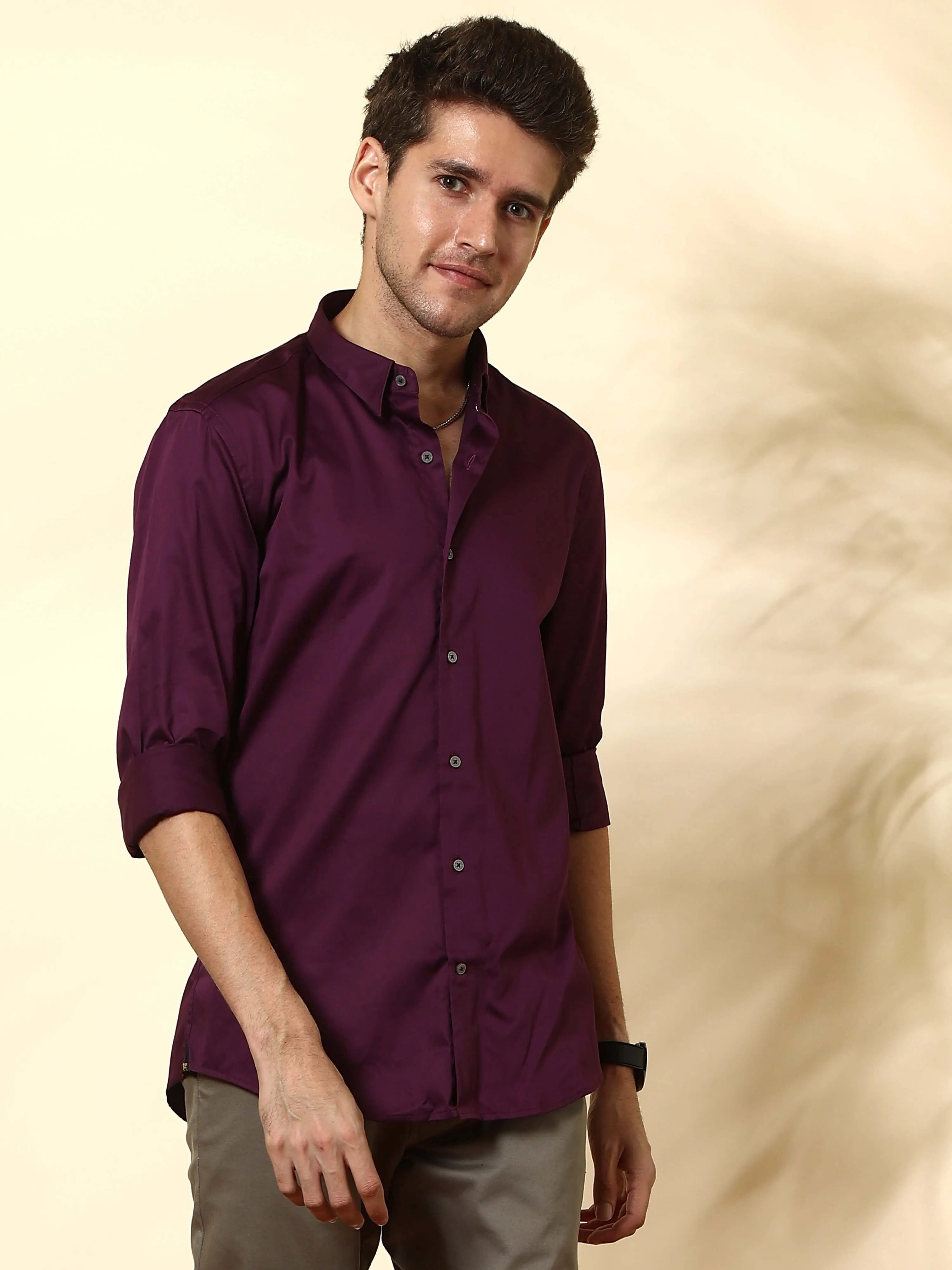 Curious Purple Solid Casual Full Sleeve Shirt