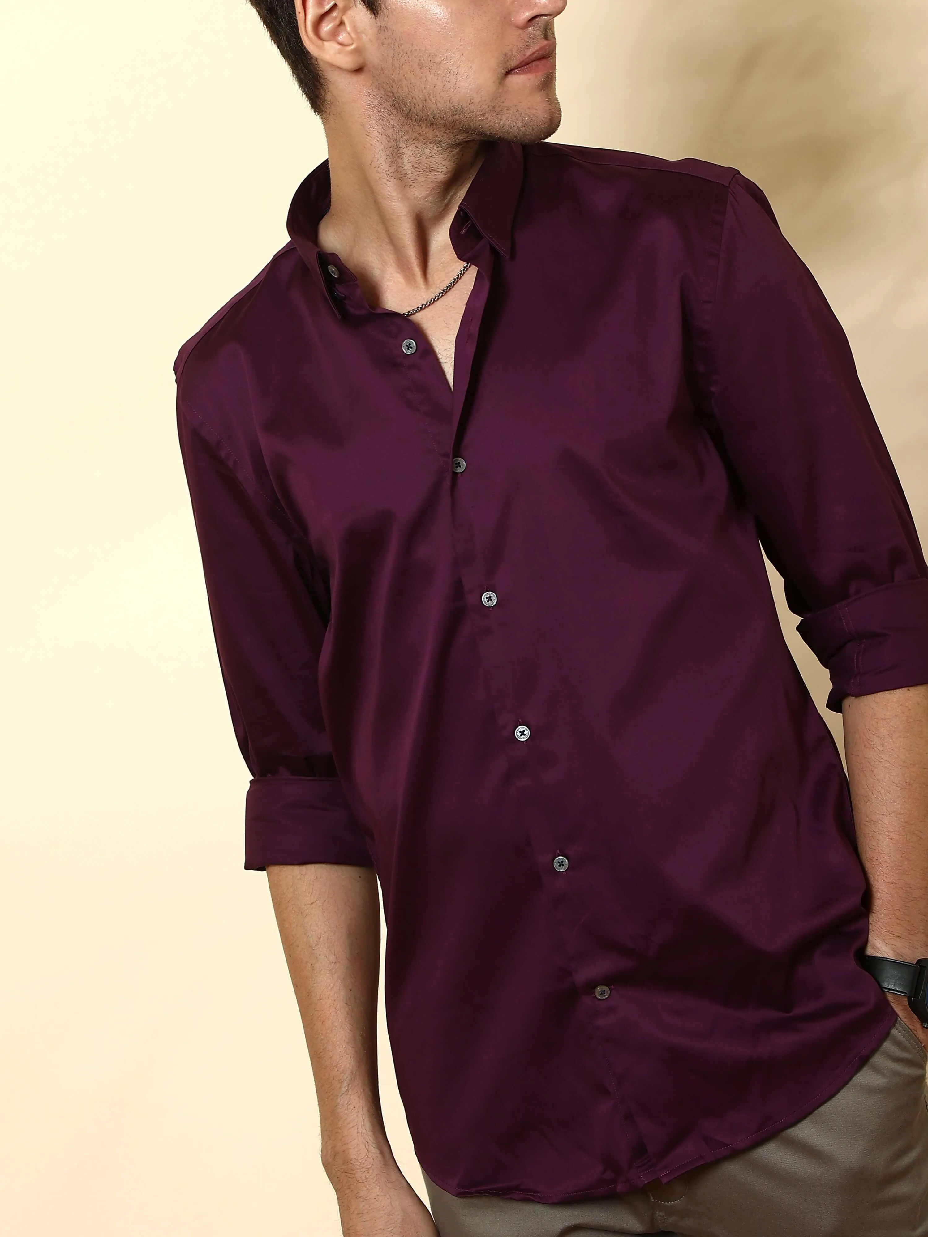 Curious Purple Solid Casual Full Sleeve Shirt