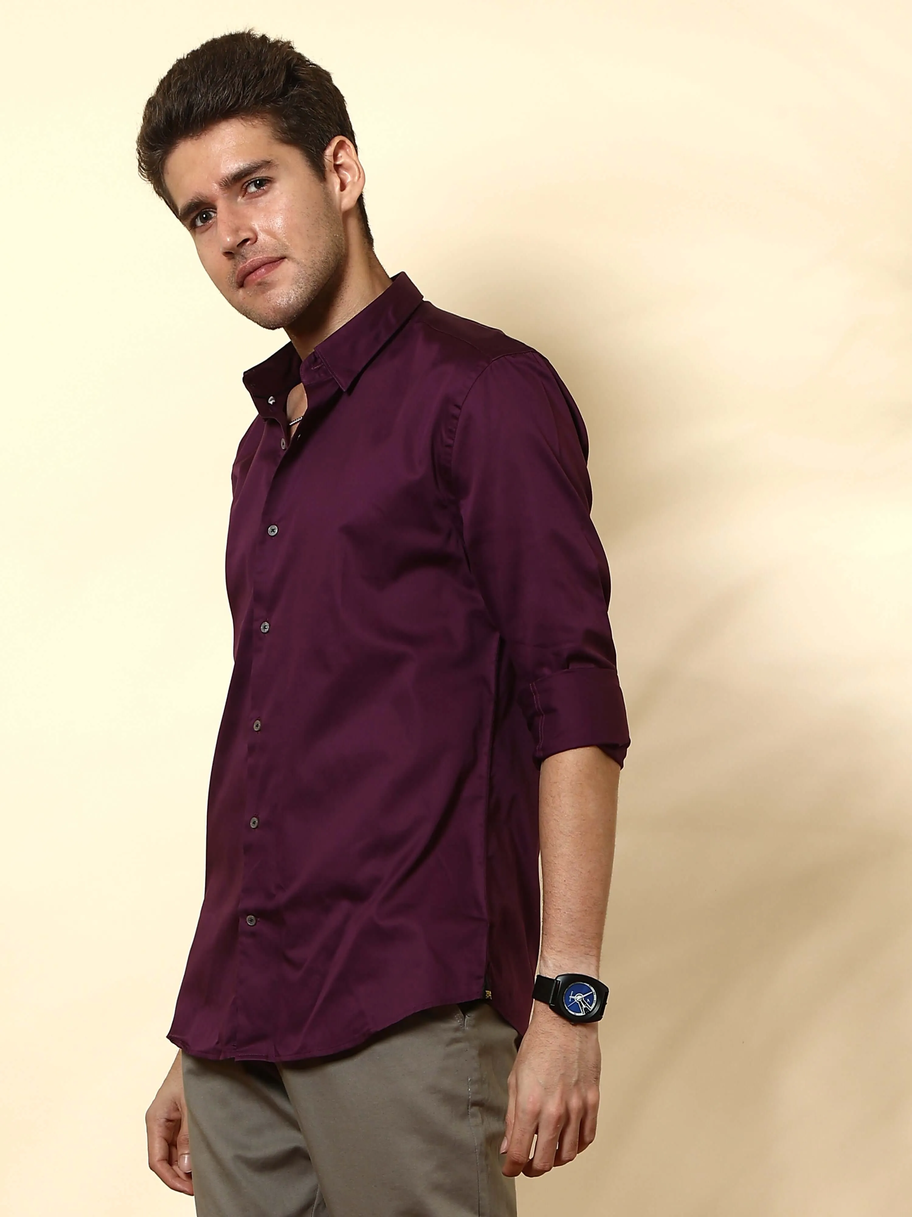 Curious Purple Solid Casual Full Sleeve Shirt