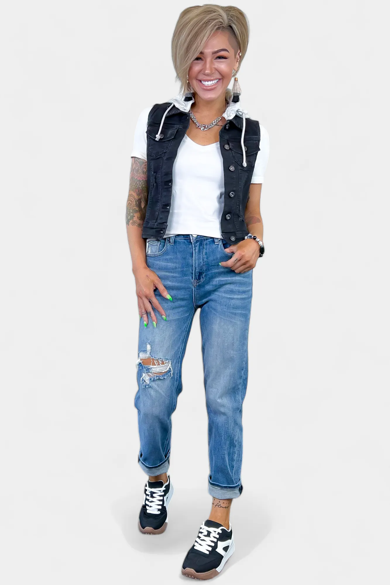 Distressed Hooded Denim Vest