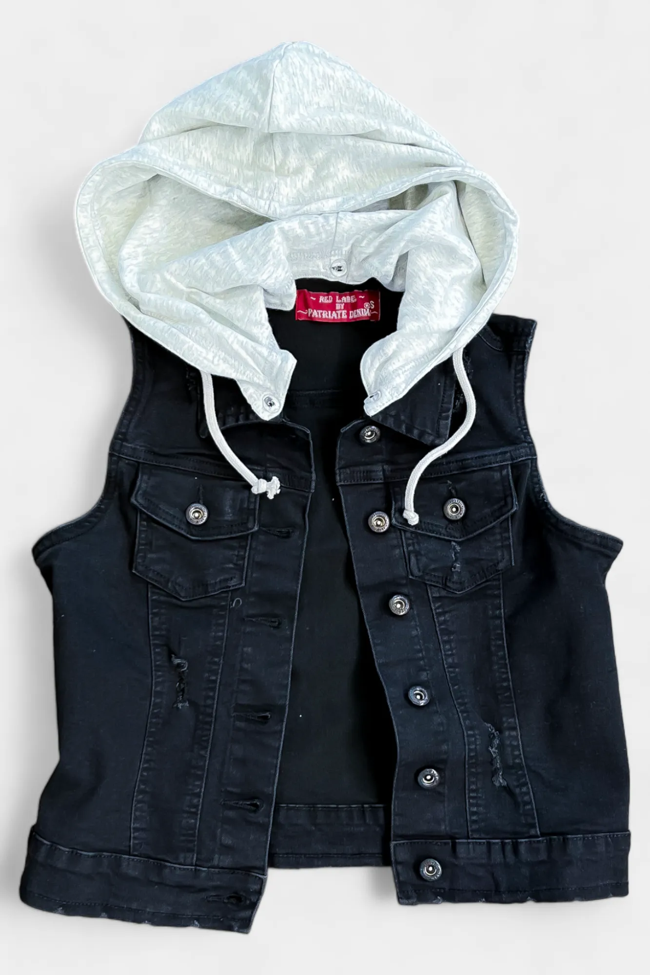 Distressed Hooded Denim Vest