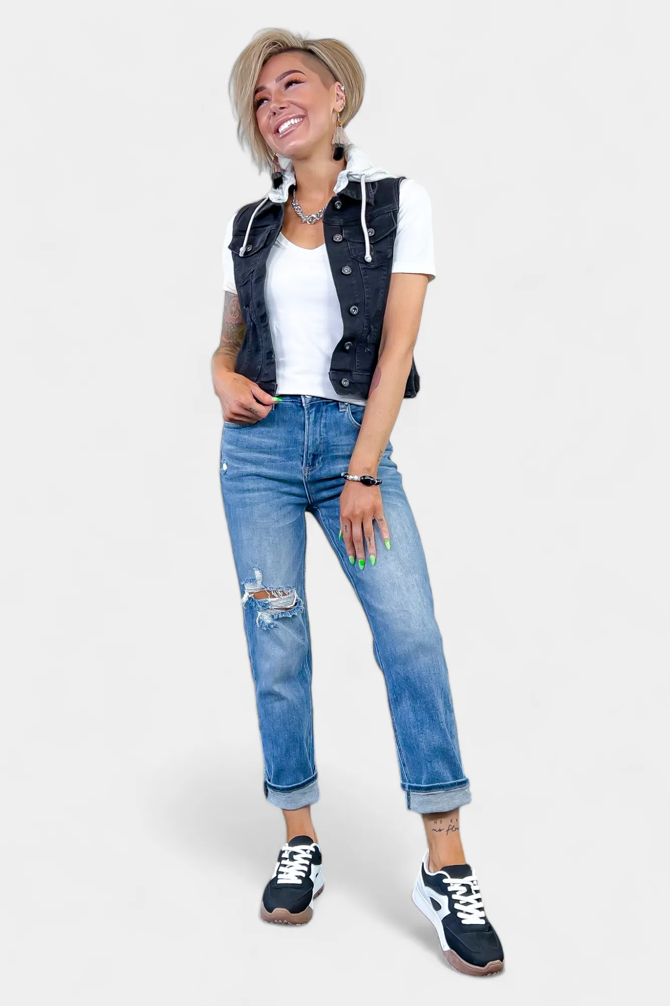 Distressed Hooded Denim Vest