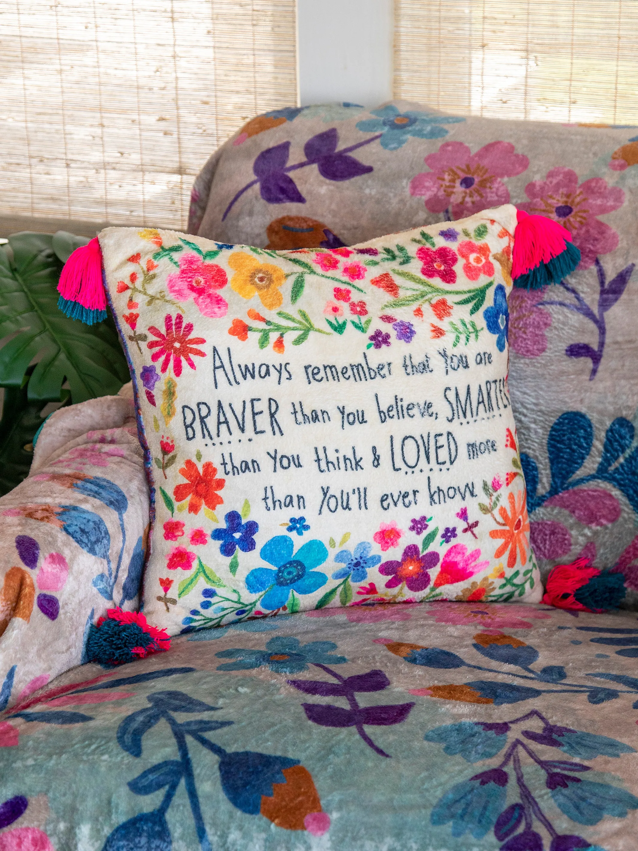 Double-Sided Cozy Throw Pillow - Always Remember You're Braver