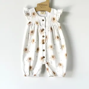 Elephant Ruffle & Button Baby Short Romper (Organic Muslin)