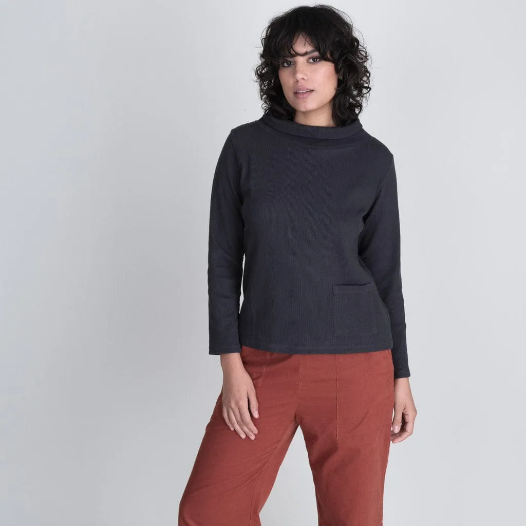 Erica Casual Organic Cotton Waffle Jersey Top | Grey