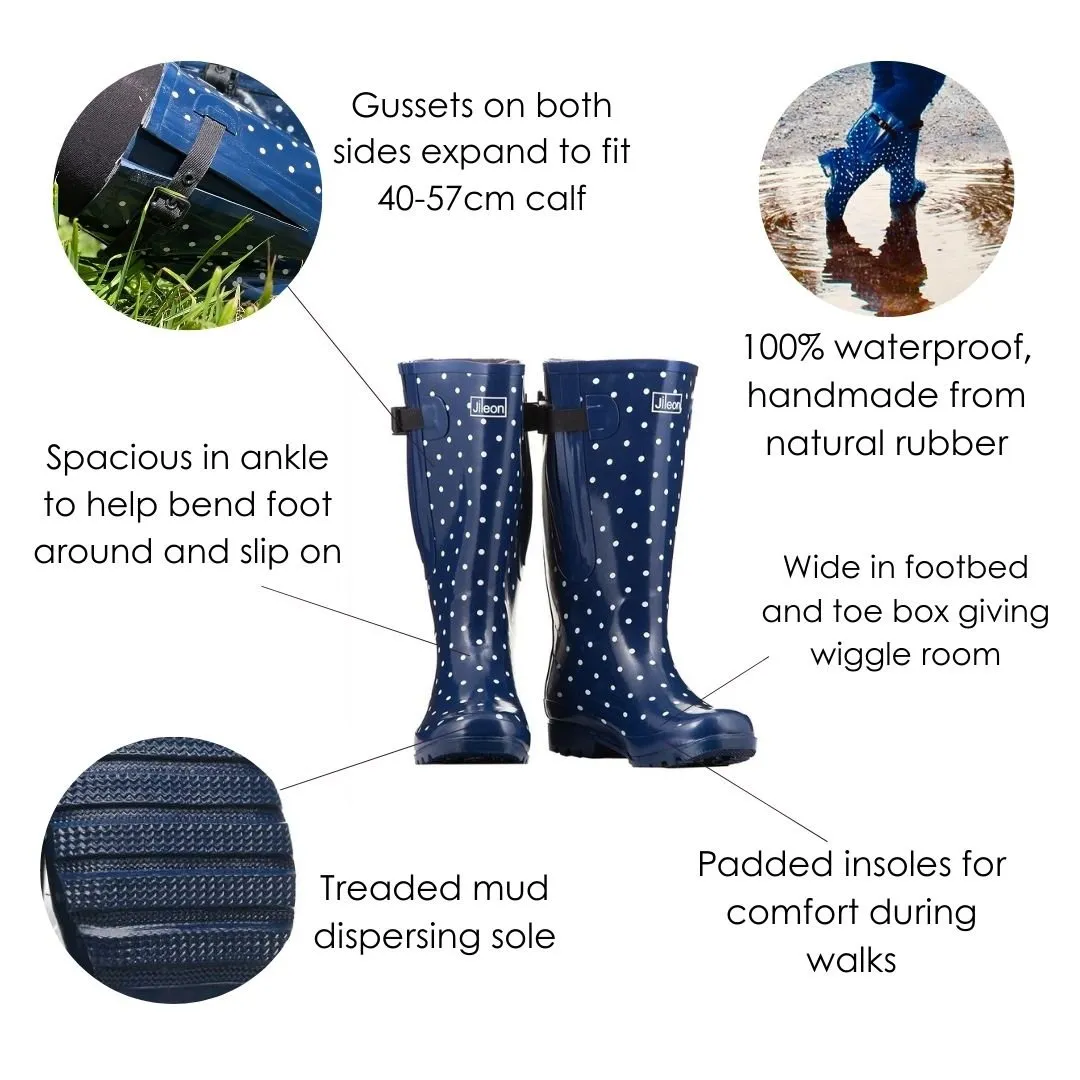 Extra Wide Calf Black Wellies - Wide in Foot and Ankle - Fit 40-57cm Calf