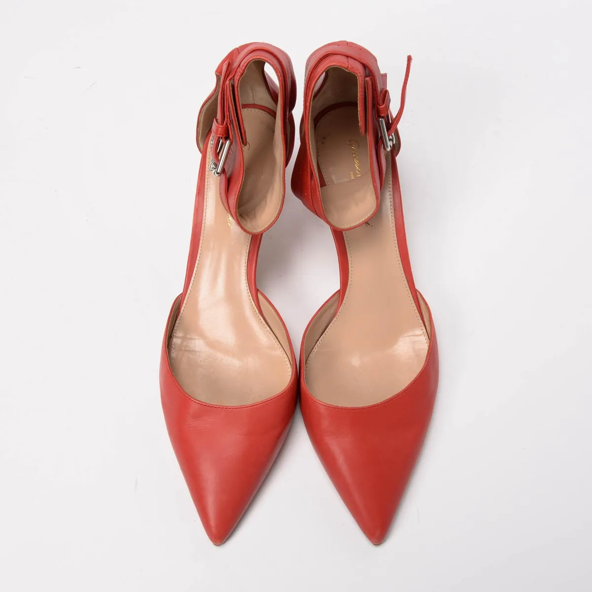 Gianvito Rossi Red Leather Ankle Strap Pumps 39.5