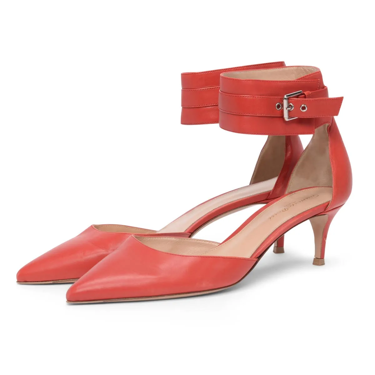 Gianvito Rossi Red Leather Ankle Strap Pumps 39.5