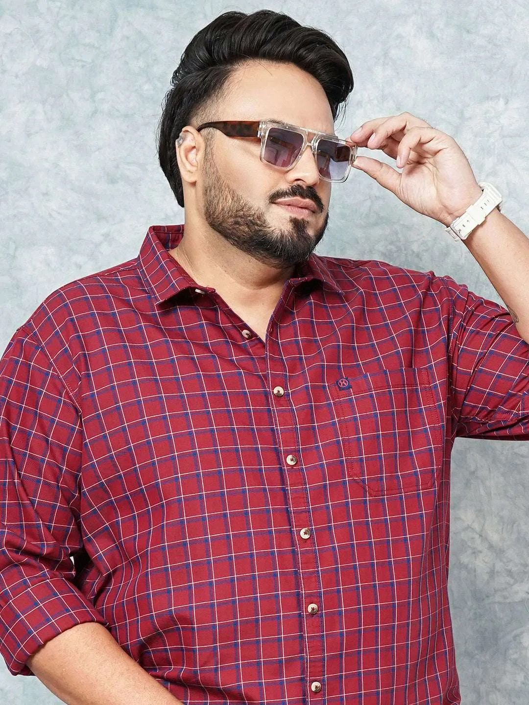 Hardsoda Men Red Plus Size Checked Casual Shirt