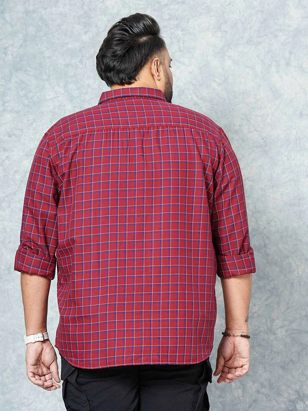 Hardsoda Men Red Plus Size Checked Casual Shirt