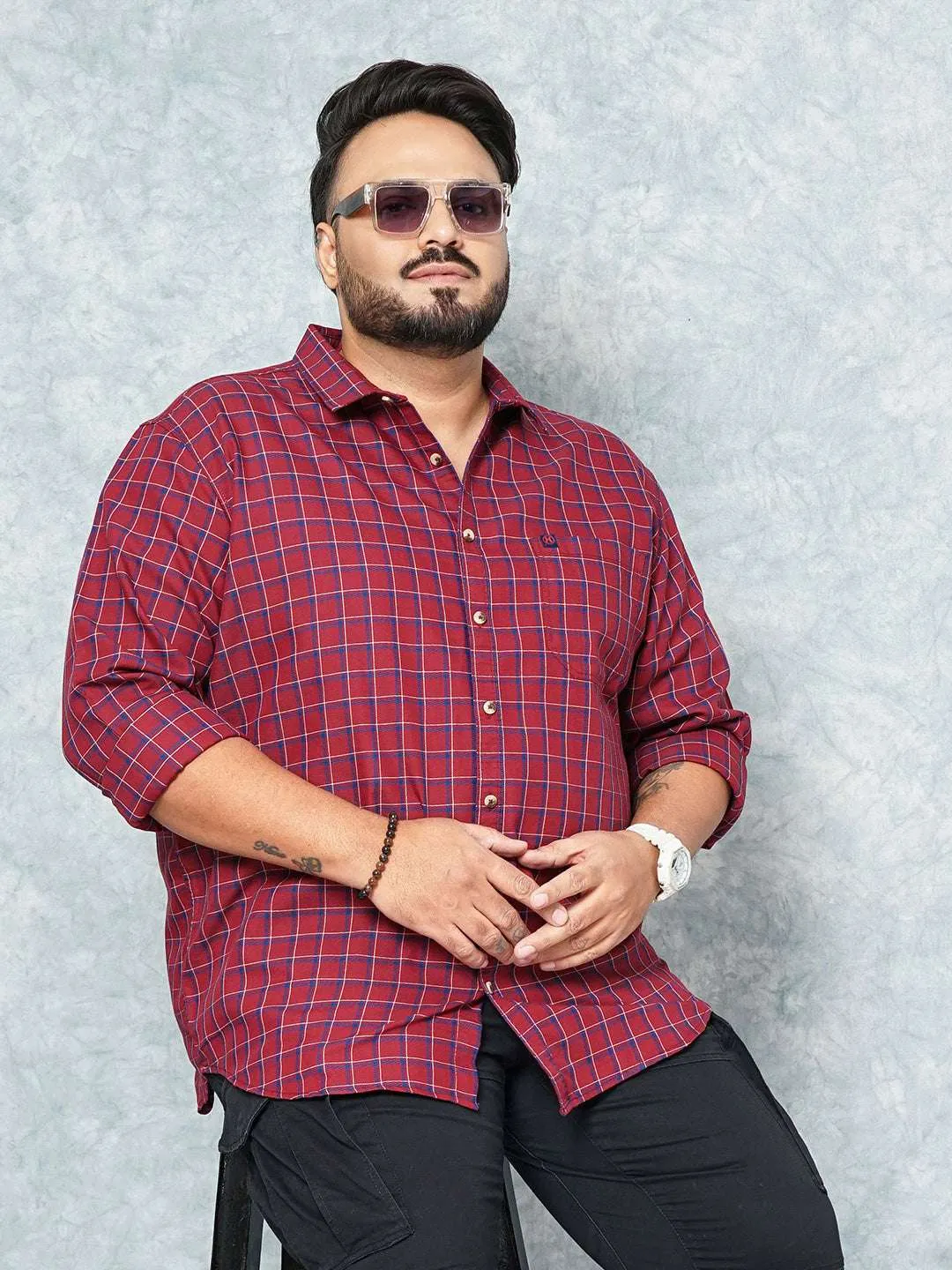 Hardsoda Men Red Plus Size Checked Casual Shirt