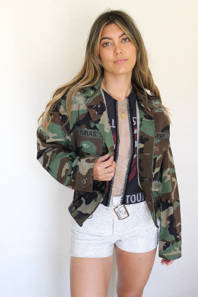 Iron Maiden Distressed Cropped Camo Jacket