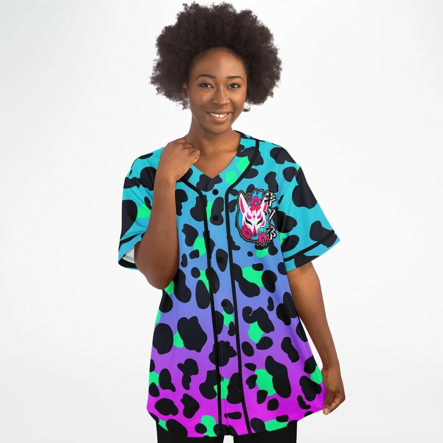 Kitsune Blue Leopard Women Jersey