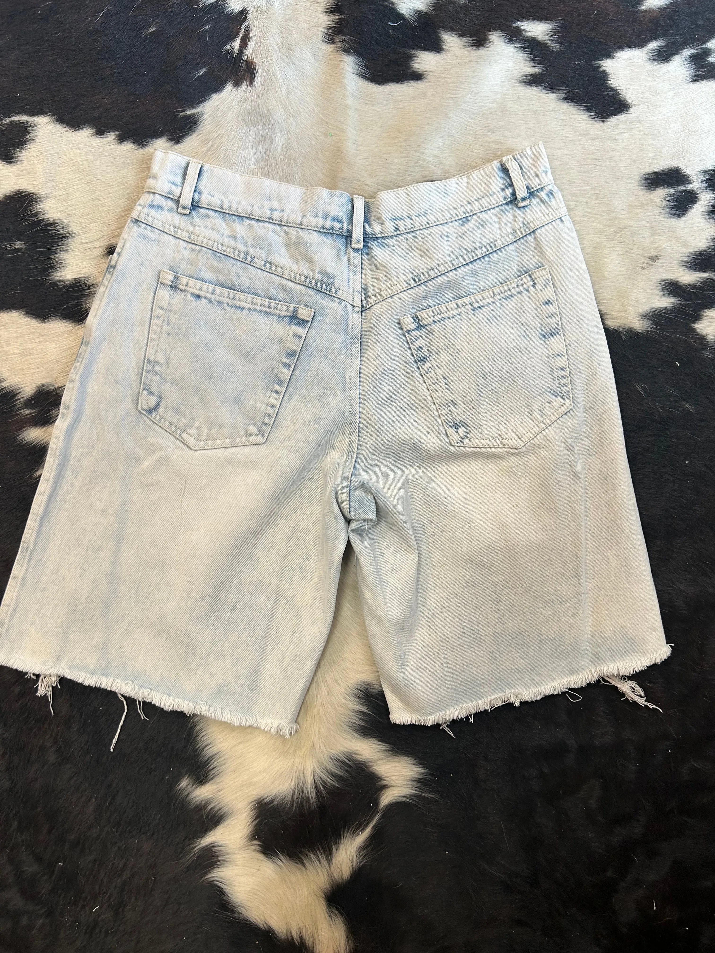 Long Light Wash Distressed Shorts