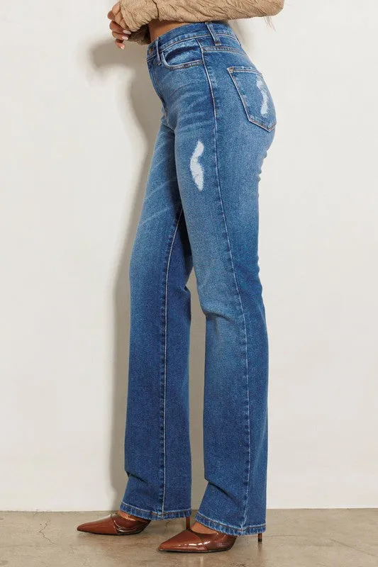 Make Believe High Rise Subtle Distressed Straight Jeans [online exclusive]