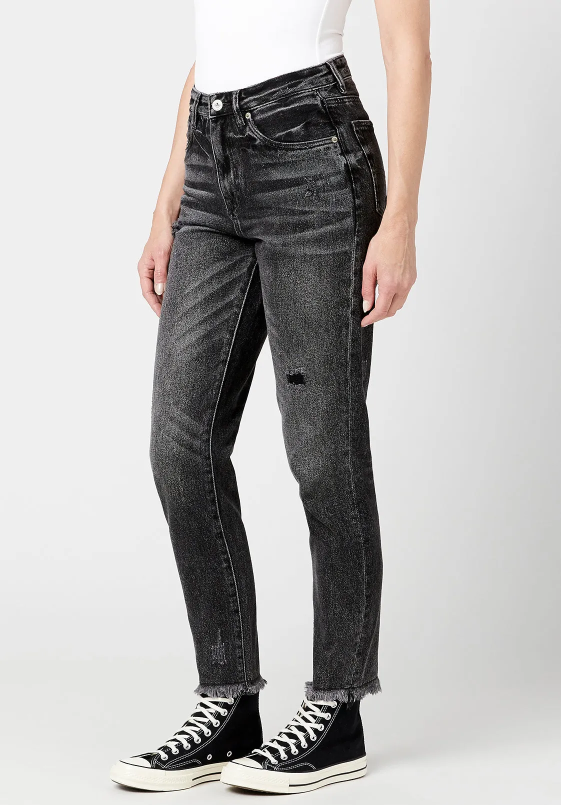 Margot Mom Jeans in Distressed Black - BL15860